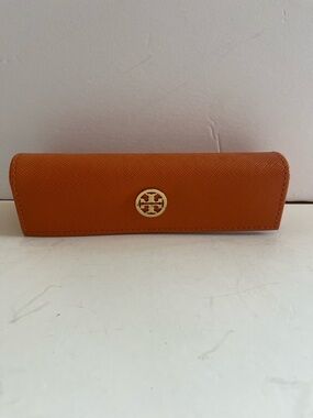 Tory Burch Orange Leather Eyewear Case with Gold Logo